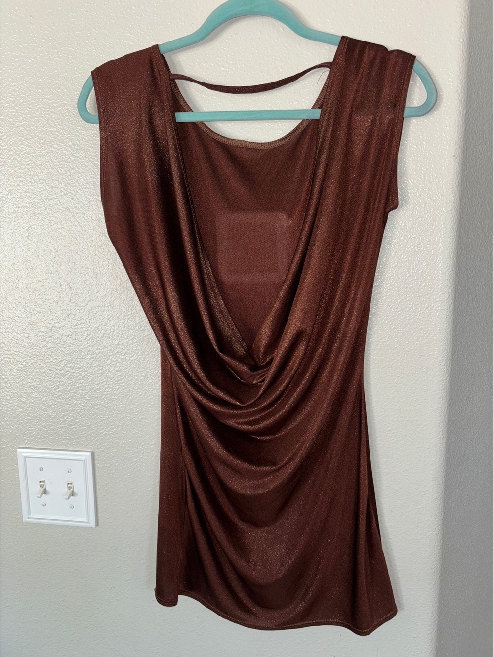 Necessary Objects Vintage Y2K Cowl Neck Top Shimmer Brown Y2K Medium